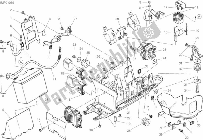 All parts for the Battery Holder of the Ducati Diavel Xdiavel Thailand 1260 2018